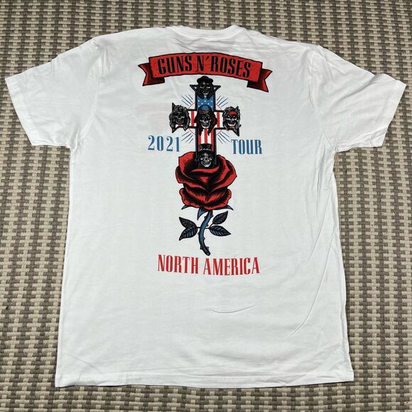 Gun’s N Roses North America Tour 2021 White T Shirt Men’s Sz XL New - Picture 1 of 5